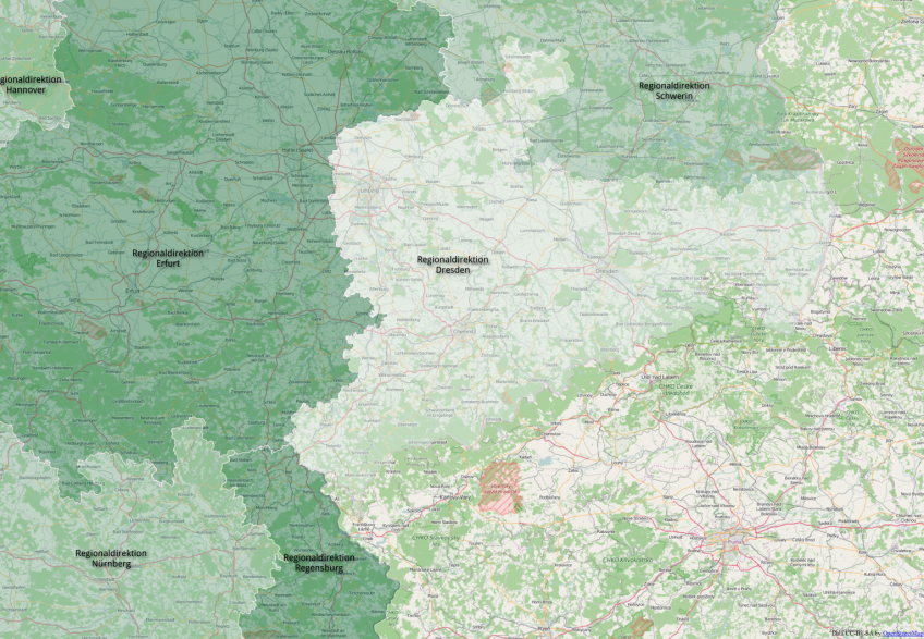 Karte der Regionaldirektion Dresden