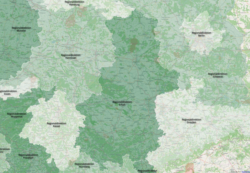Karte der Regionaldirektion Erfurt