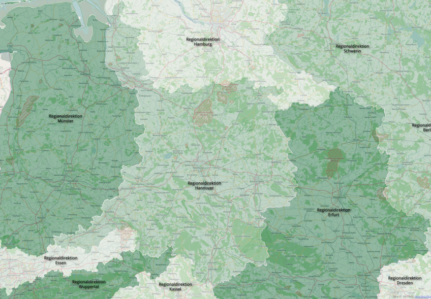 Karte der Regionaldirektion Hannover