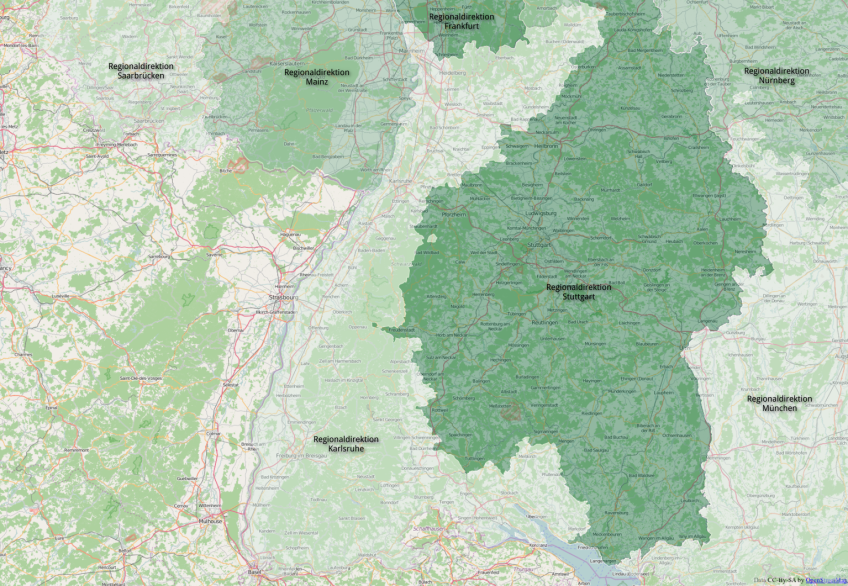 Karte der Regionaldirektion Karlsruhe