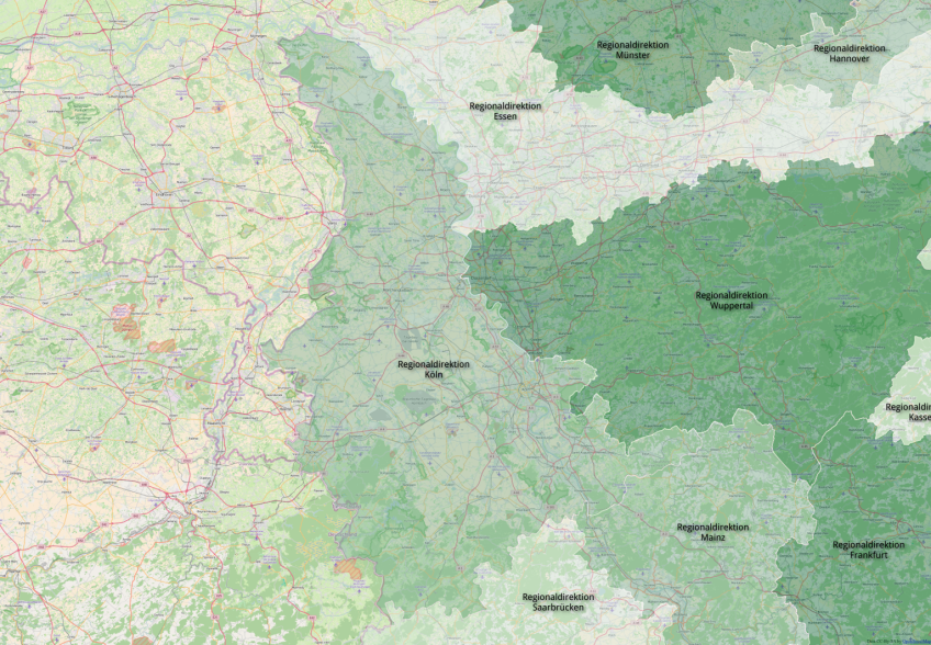 Karte der Regionaldirektion Köln