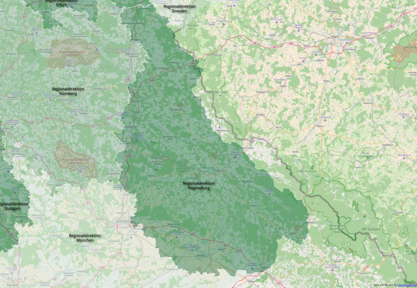 Karte der Regionaldirektion Regensburg