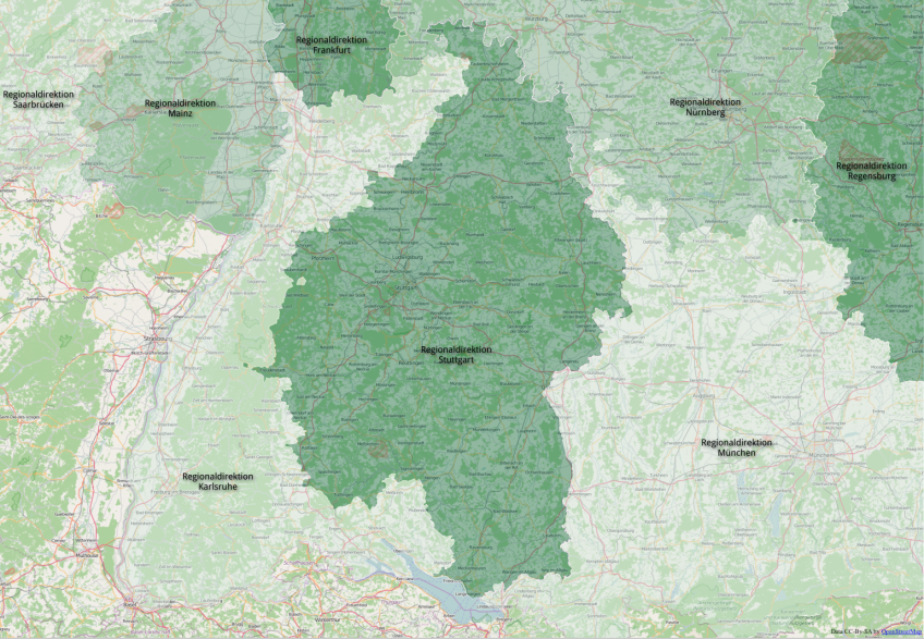 Karte der Regionaldirektion Stuttgart