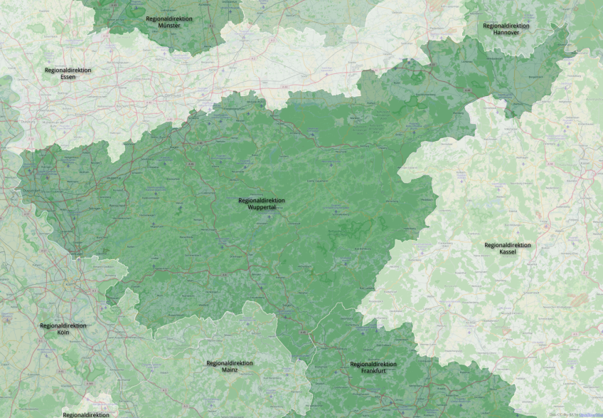 Karte der Regionaldirektion Wuppertal