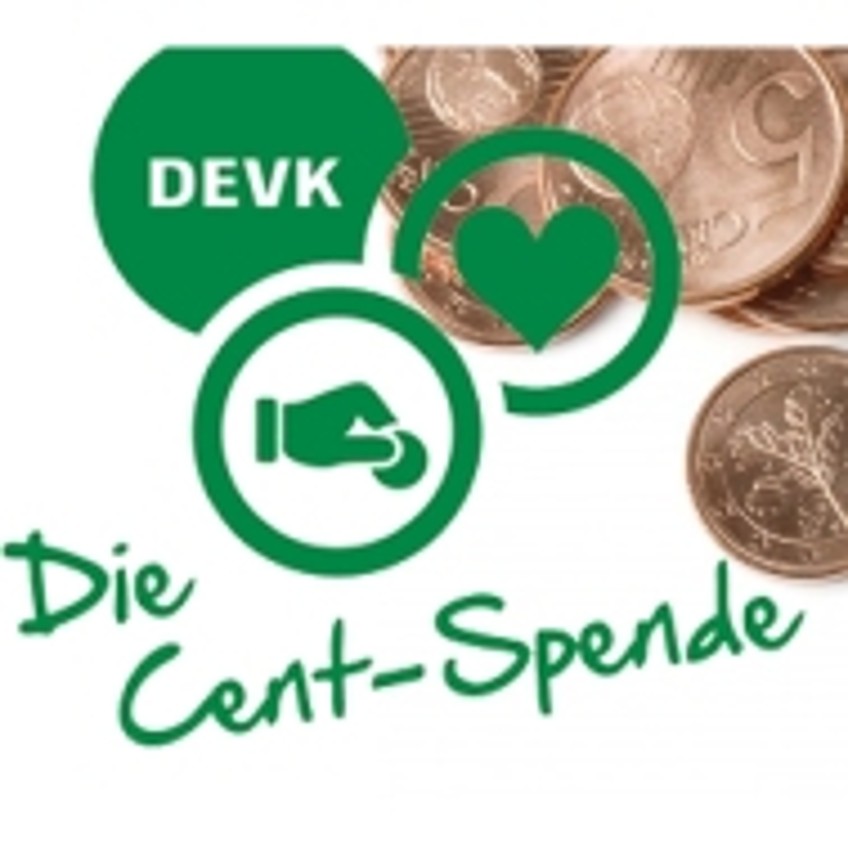 Schlagzeile: Logo der Cent-Spende und Münzgeld