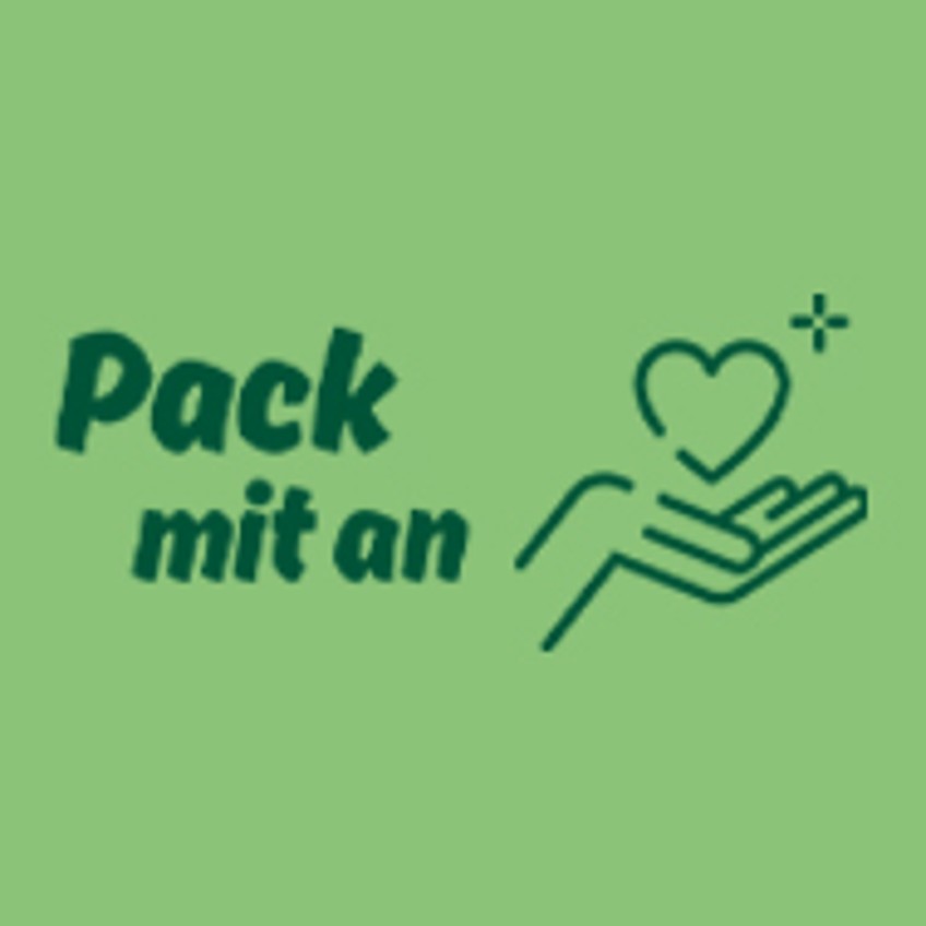 Pack mit an: gezeichnete Hand hält Herz