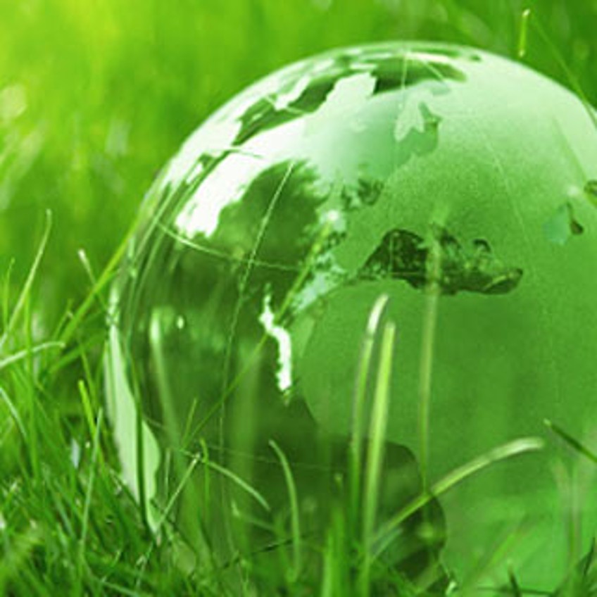 Umwelt-Engagement - gläserne Weltkugel im Gras