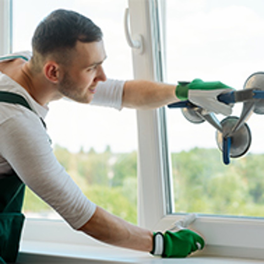 Glasversicherung: Mann setzt neues Fenster ein