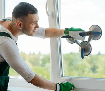 Glasversicherung – Mann setzt neues Fenster ein