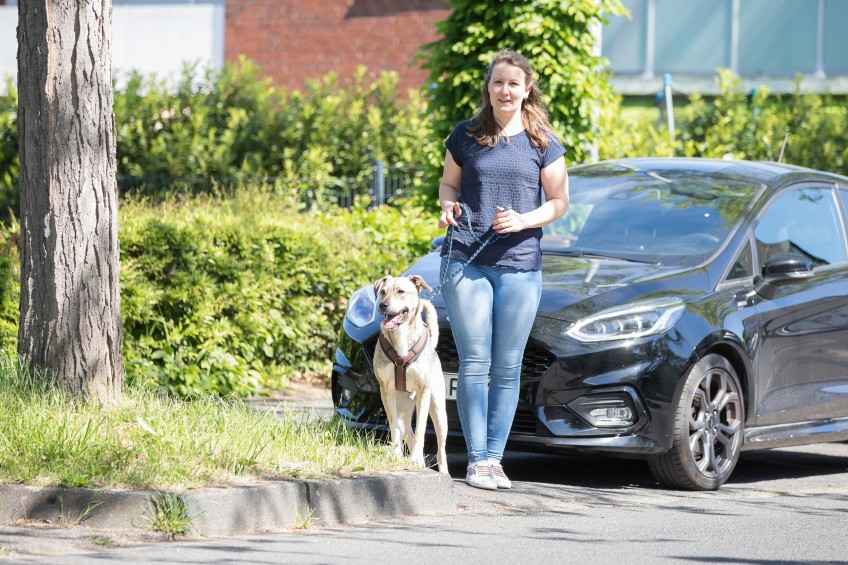Pressemitteilung Liebe Dein Haustier Tag: Frau mit Hund wartet an Straße