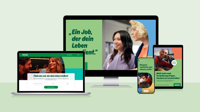 Pressemitteilung Neue Arbeitgebermarke: Screenshot-Collage des neuen DEVK-Karrierebereichs