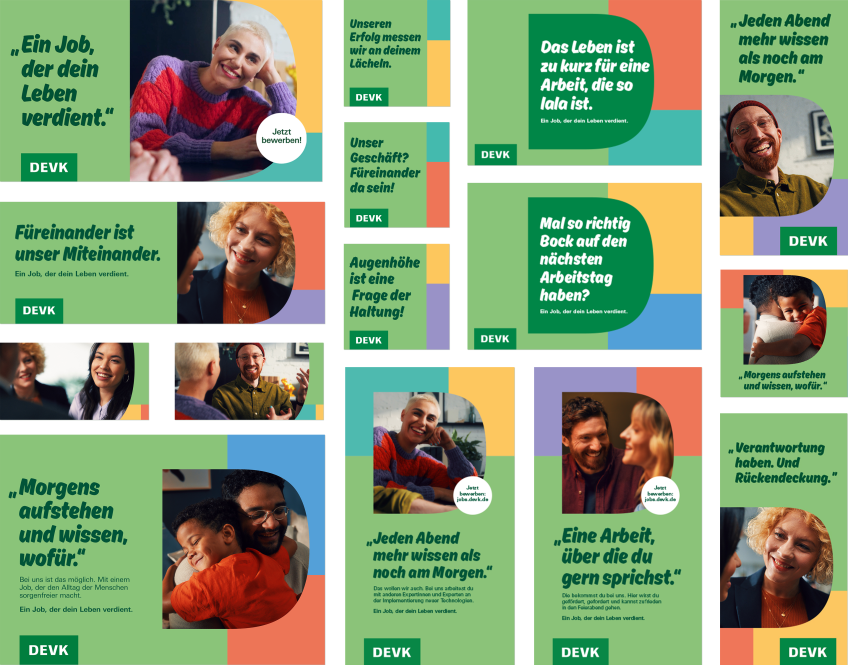 Pressemitteilung Neue Arbeitgebermarke: Screenshot-Collage des neuen DEVK-Karrierebereichs